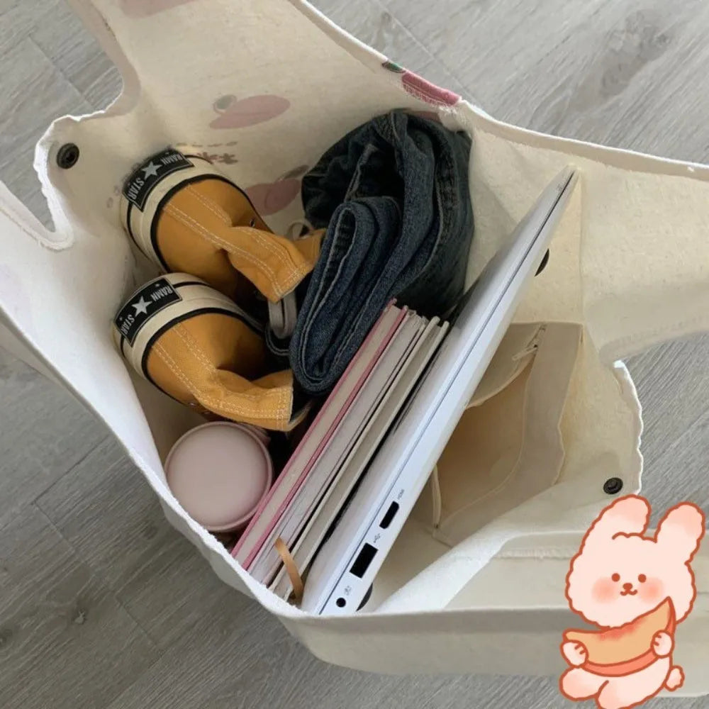 Sacola de morango bonito para meninas da escola, bolsas estéticas, bolsa Shopper Designer, mulheres Peach Print, bolsas de ombro Eco