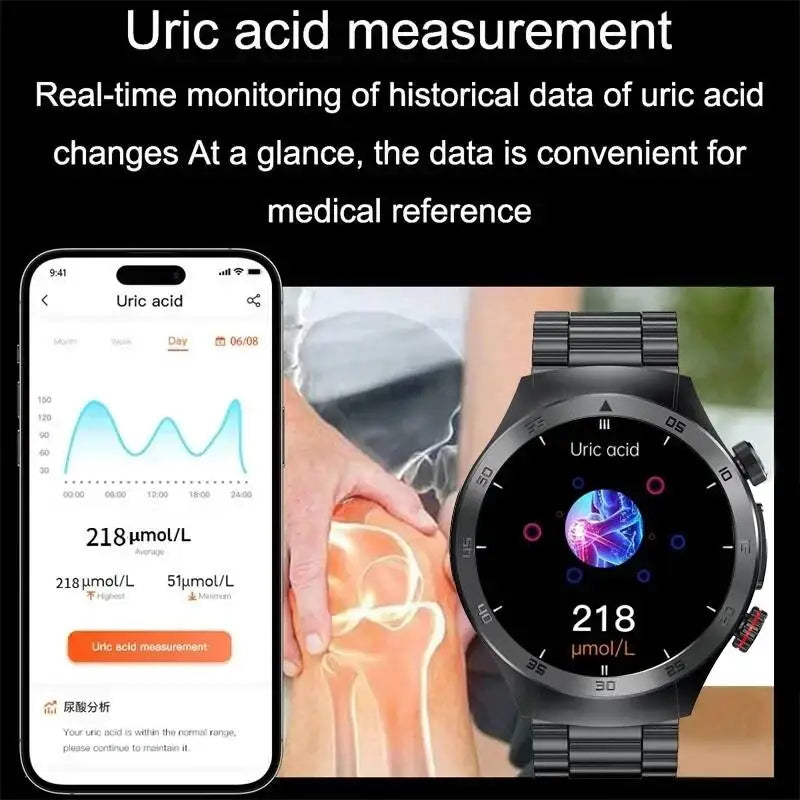 2025 novo tratamento a laser corpo e coração relógio inteligente masculino ecg + ppg ácido úrico gordura no sangue bluetooth chamada rastreador de saúde relógios inteligentes