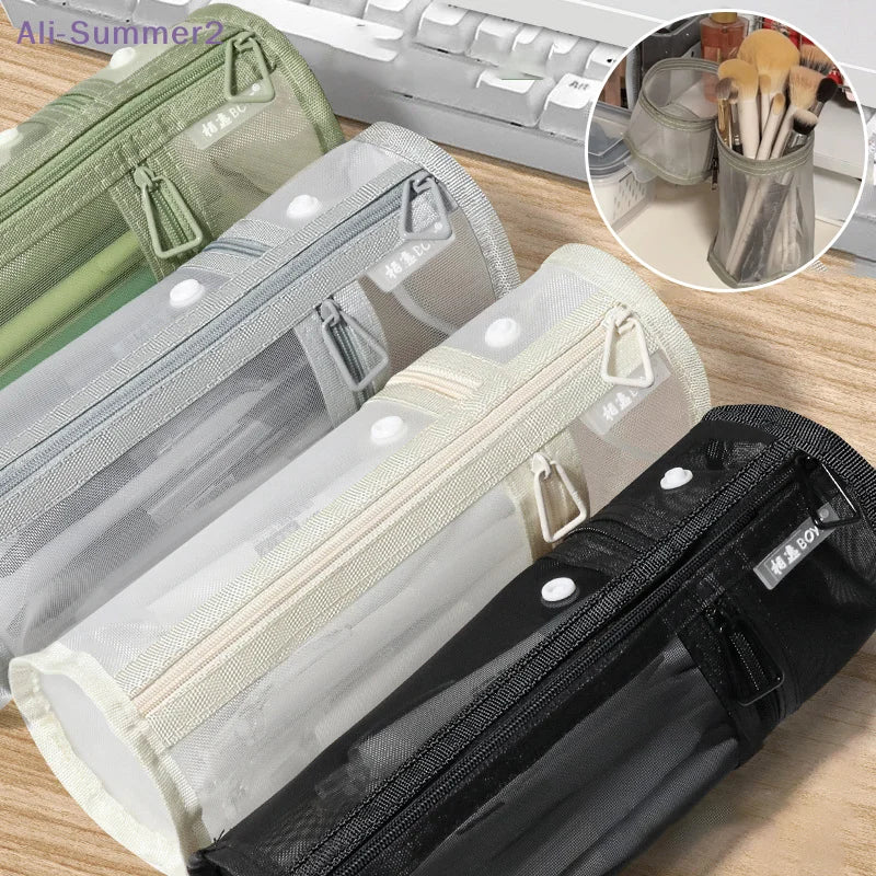 {Summer2} 【Summer2】Bolsa de armazenamento para pincéis de maquiagem, de malha, de dupla utilização, portátil, simples, de grande capacidade, suporte para pincéis