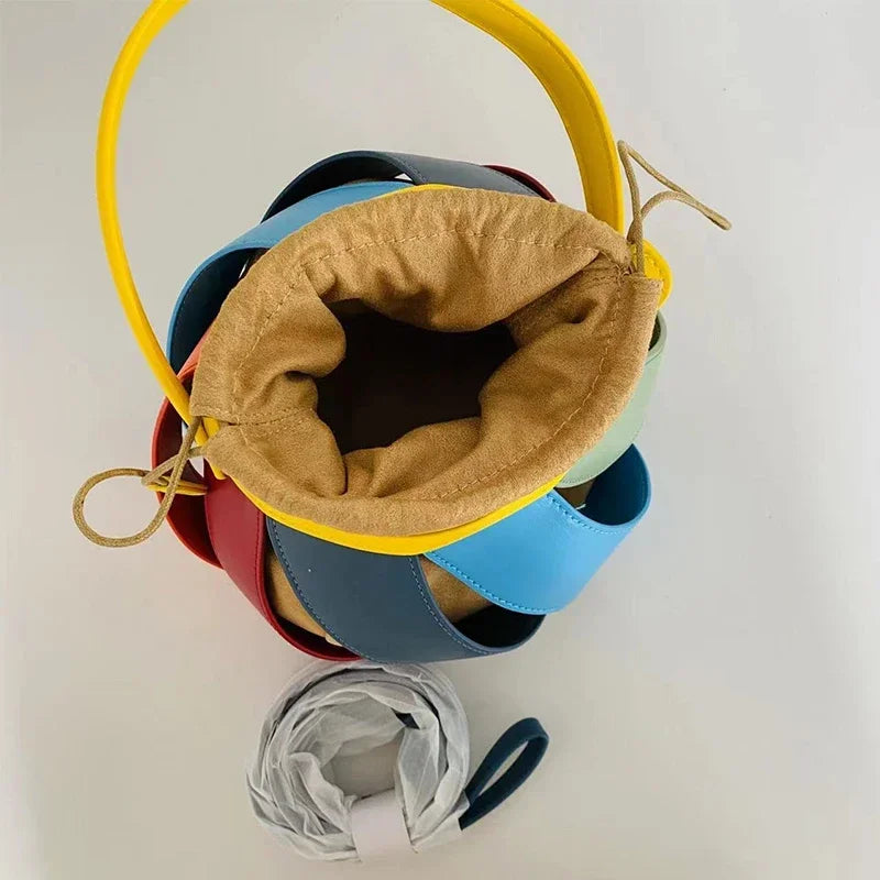 Bolsa feminina retrô de balde geométrico, elegante bolsa versátil de textura feminina, estilista de luxo, 2023