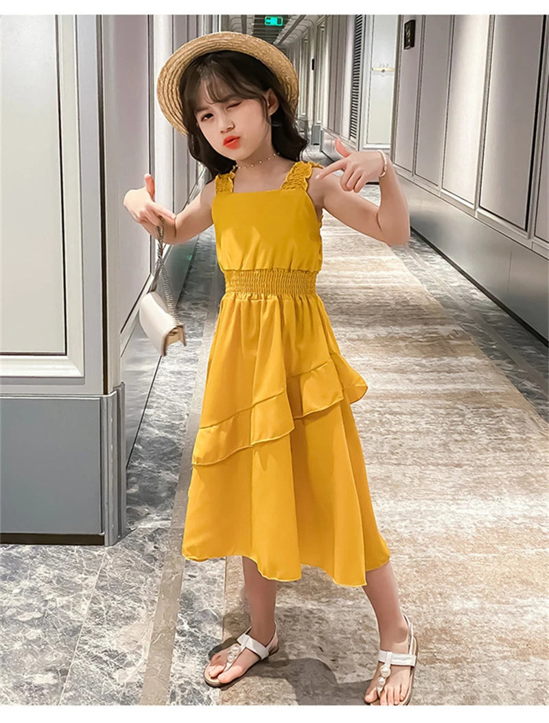 Vestidos de Festa Sem Mangas em Chiffon para Meninas, Estilo Princesa, para Crianças de 4 a 12 Anos