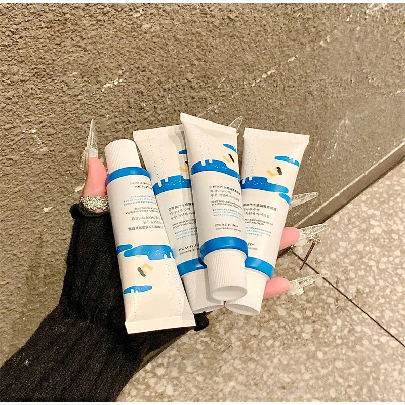 Creme facial Peach Jo + Birch Sap Primer, hidratante diário leve para preparar a pele, creme de acabamento natural para todos os tipos de pele