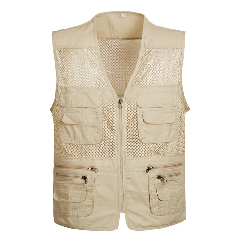 2021 homens multi-bolso clássico colete masculino sem mangas descarga sólida casaco de trabalho fotógrafo tático malha colete jaqueta