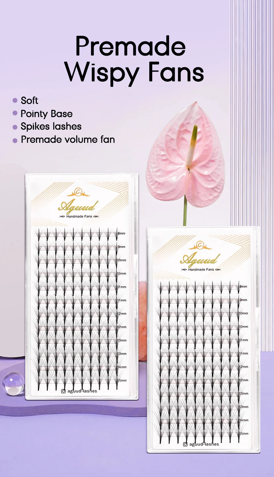 Aguud 3d/5d/7d/9d fino pré-fabricado fãs lash extensão pontiaguda base promade pico fãs cluster cílios volume russo lash extensão
