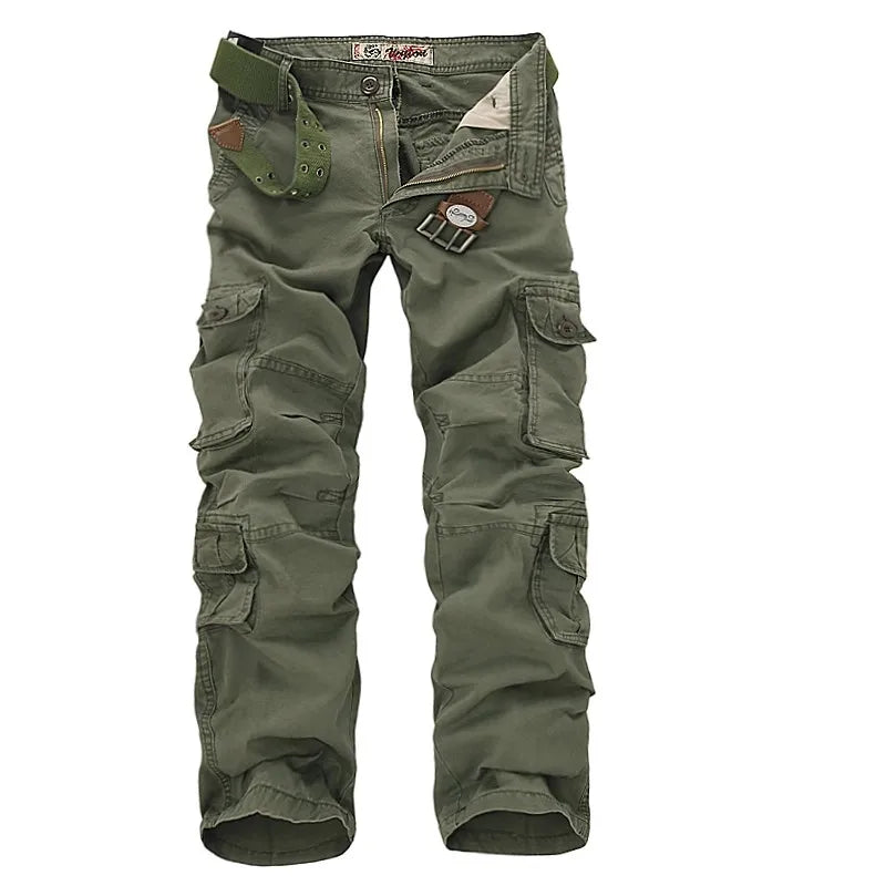 Moda algodão calças de carga dos homens soltos calças casuais jogging calças de carga dos homens sólidos multi bolsos calças respiráveis plus size