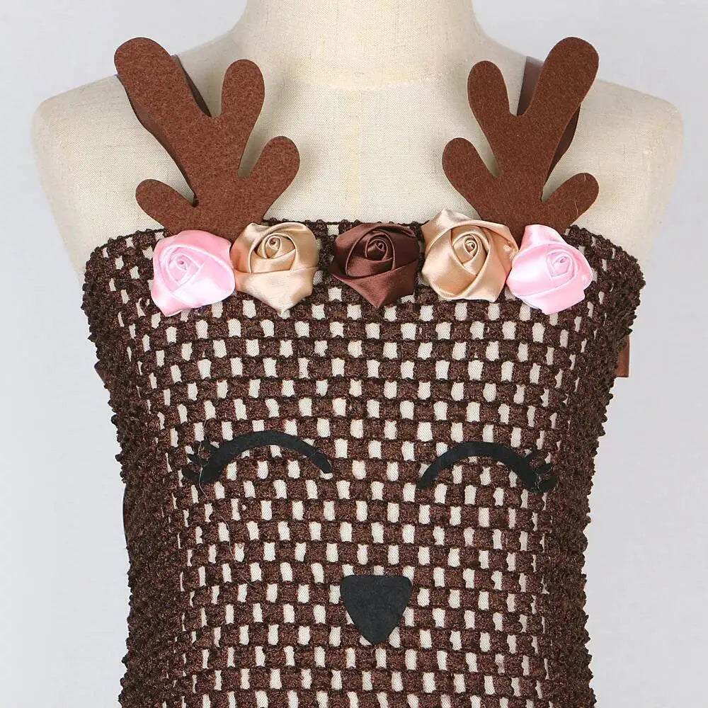 Bebê meninas trajes de veados de natal para crianças flor rena vestidos de princesa crianças natal ano novo ballet tutus outfit com arco