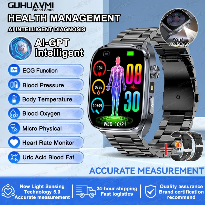 Novo Smartwatch 2026 com ECG Preciso, Análise de Saúde Cardíaca, Análise de Sangue, Lipídios no Sangue, Pressão Arterial e Chamada Bluetooth para Homens