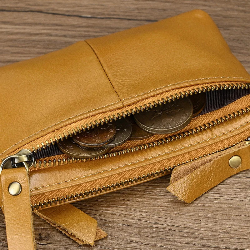 Luufan couro genuíno zíper moeda cartão bolsa de couro real rfid titular do cartão embreagem carteiras slots para homens mulheres mini bolsa fina