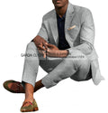 Ternos masculinos de linho, 2 peças, verão, casual, lapela de entalhe, ternos de casamento masculinos (blazer + calça)