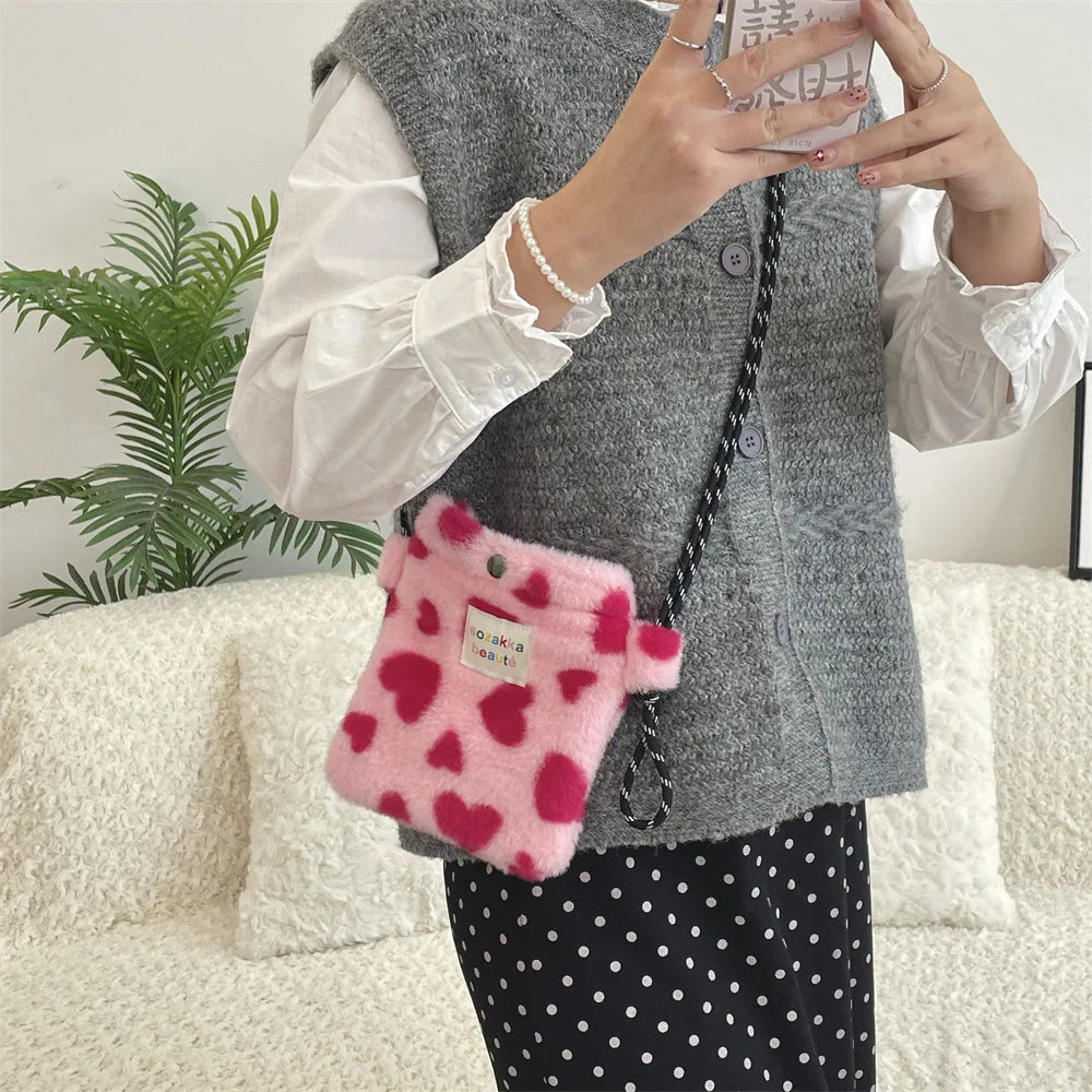 Novo ponto de pelúcia crossbody sacos para mulheres bonito rosa bolsa de ombro bolsas bolsa de telefone portátil