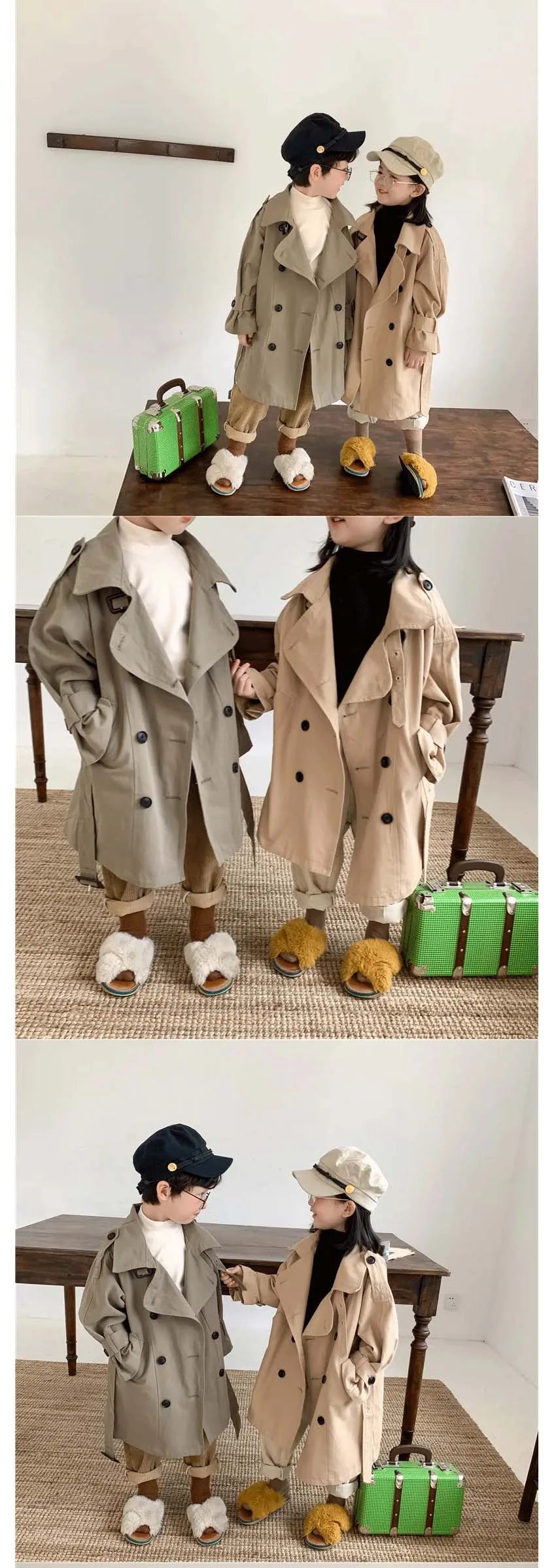 Casaco de manga comprida infantil, jaqueta de meninos e meninas, sobretudo, gola virada para baixo, corta-roupas, primavera, outono, 2 a 10 anos