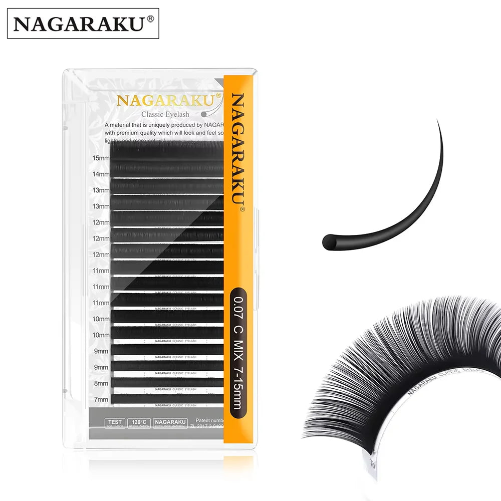 NAGARAKU estojo de cílios postiços com 16 linhas, 7-15mm, mix premium, natural, de vison, sintético, extensão de cílios, individual, maquiagem
