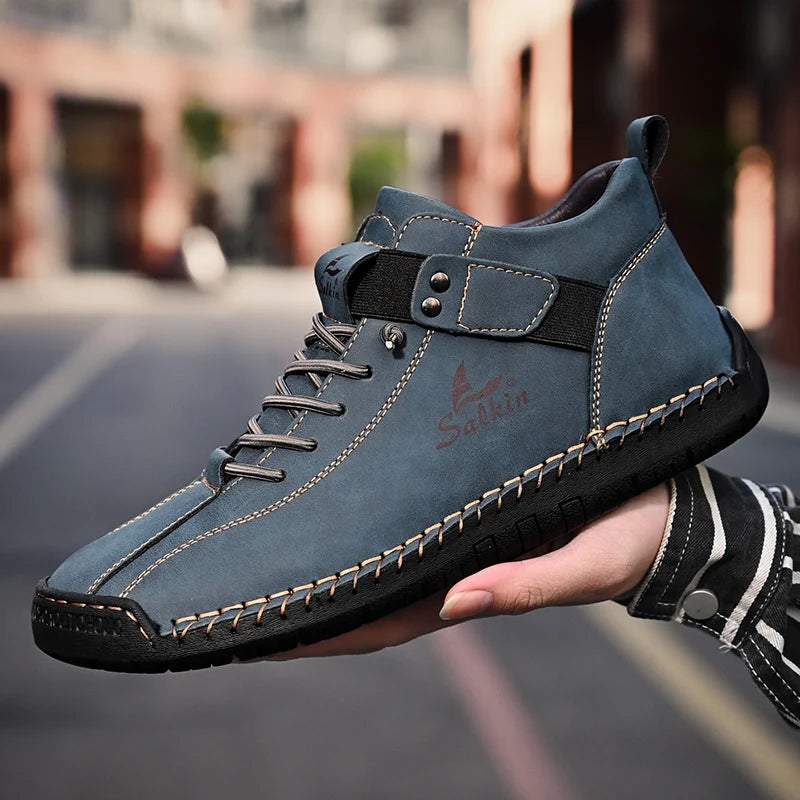 Novo design 2025 tênis de couro masculino homem respirável sapatos de couro artesanal sapatos casuais masculinos botas de tornozelo ao ar livre