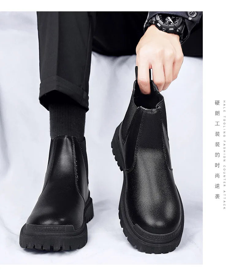 Botas de tornozelo tênis casuais sapatos casuais sapatos de couro masculino tênis mocassins esportes e lazer trabalho wear tênis de outono masculino