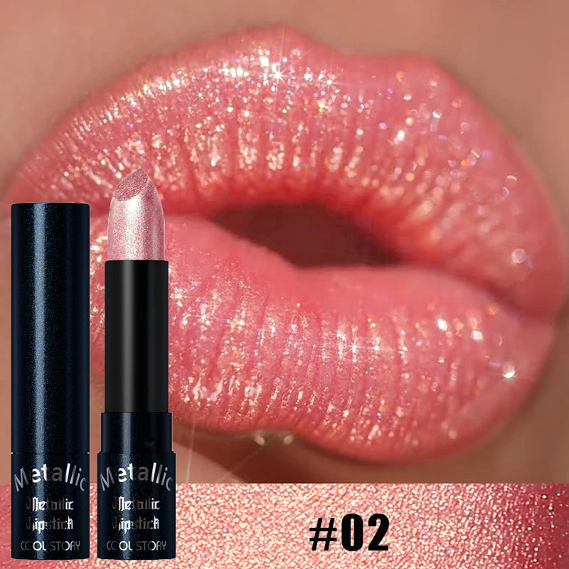Diamante rosa batom metálico glitter batom à prova dwaterproof água brilhante perolado azul escuro vermelho fosco brilho labial halloween lábios maquiagem