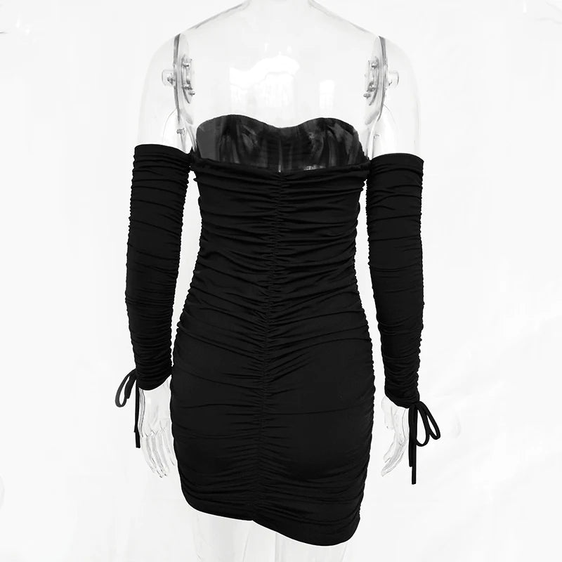 Articat feminino outono inverno bandage vestido feminino 2022 sexy fora do ombro manga longa magro elástico bodycon vestidos de festa