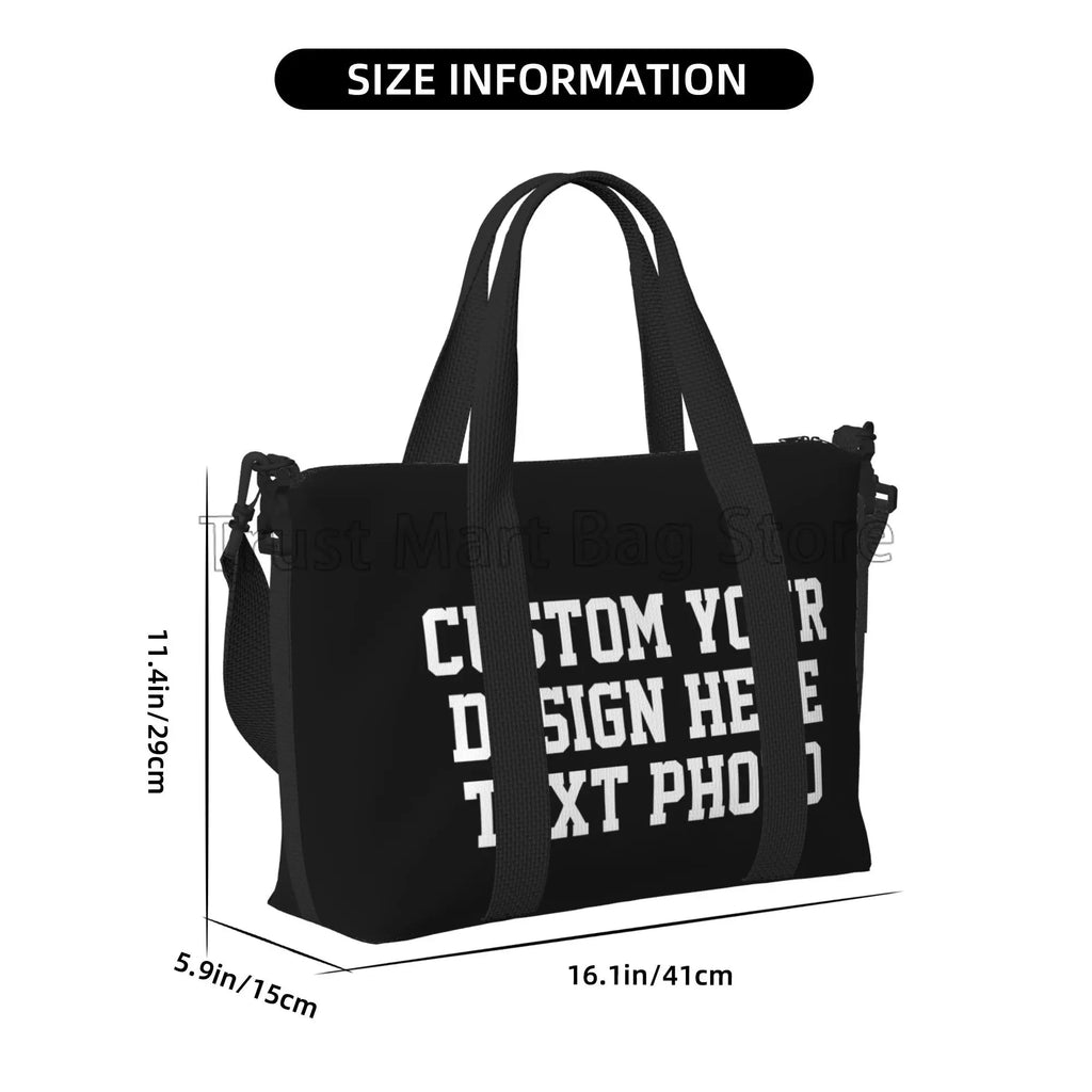 Personalize seu design texto foto impressão duffle sacos personalizado durável fim de semana durante a noite saco para mulheres homens saco de bagagem de viagem