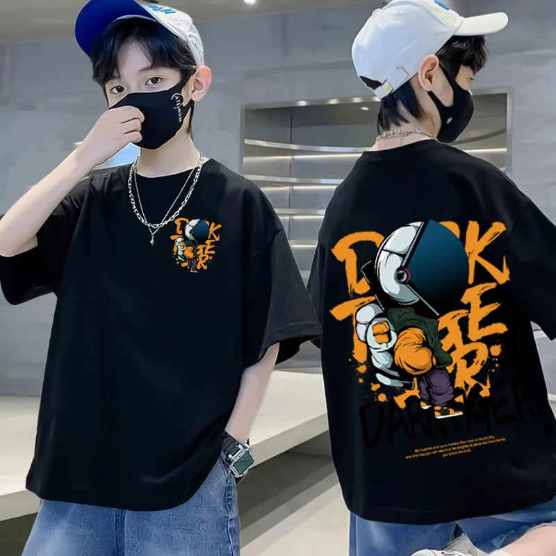 Graffiti impressão camiseta de manga curta infantil, 100% algodão, verão streetwear, meninas tees, crianças tops, roupas de crianças, alta qualidade