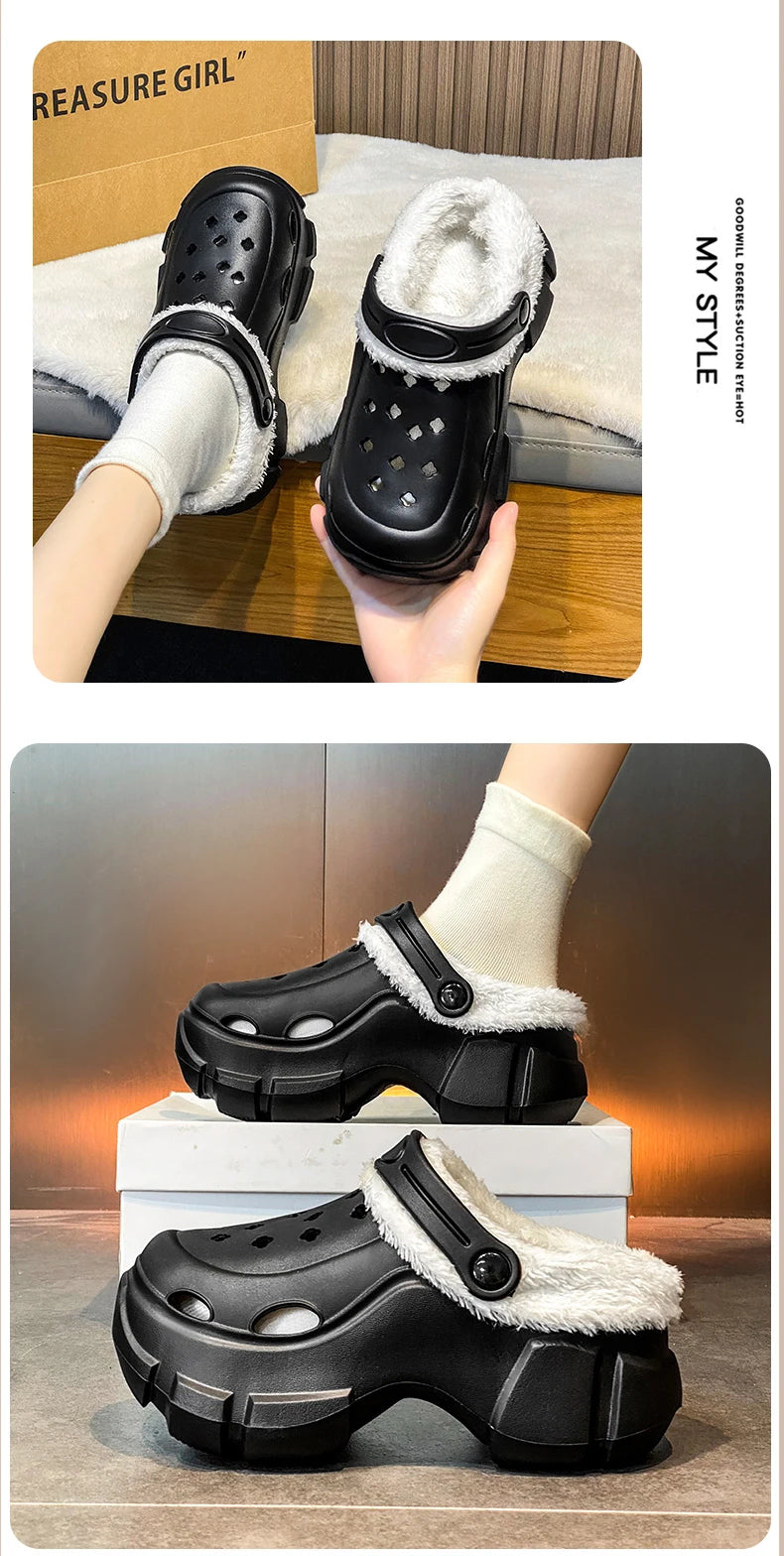 Novas sandálias de plataforma de inverno feminino chinelos sapatos ao ar livre sola grossa sapatos leves respiráveis chinelos de pele feminina