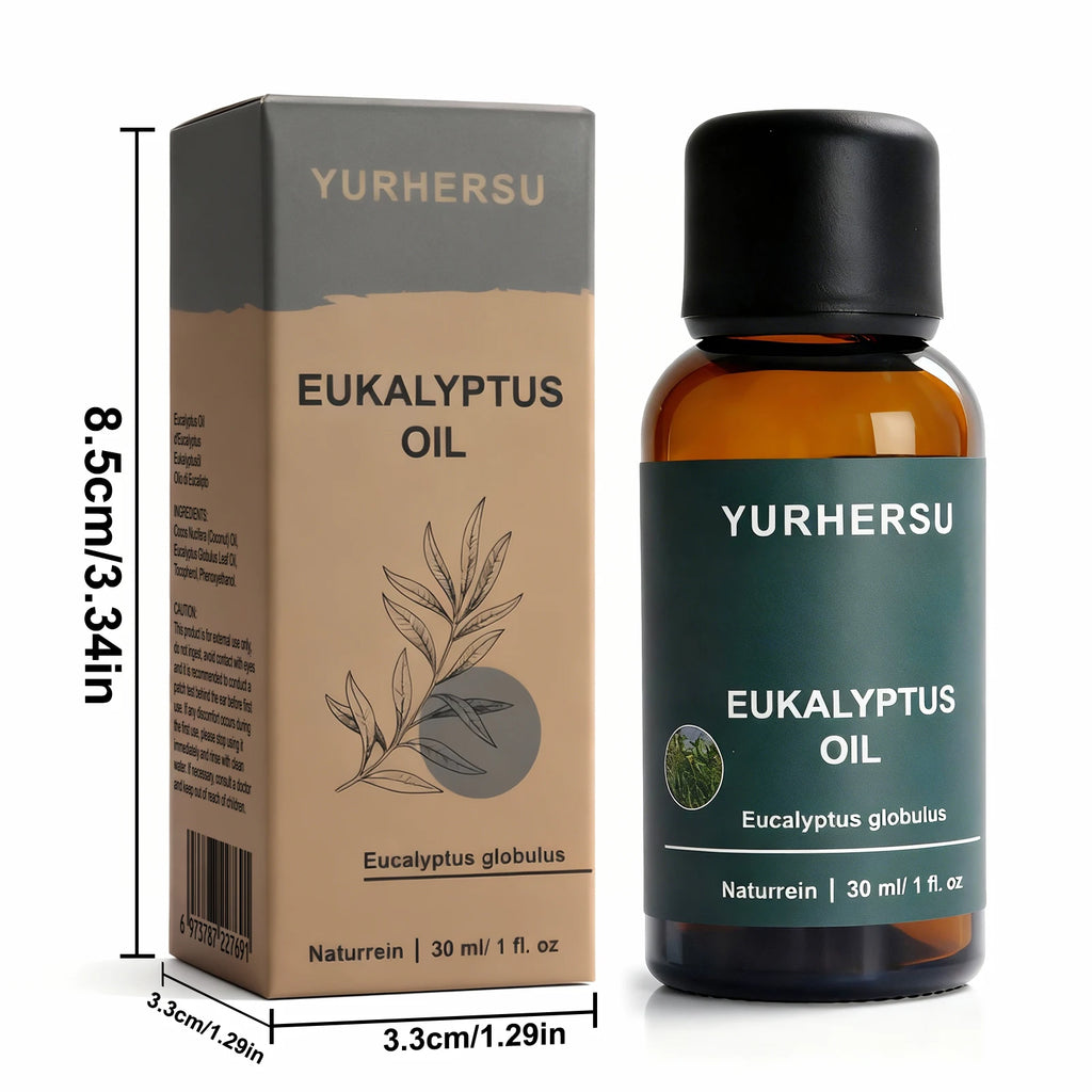 Óleo de eucalipto natural 100% puro para difusor, relaxamento, alívio frio, cuidados com a pele e cabelo, garrafa de 30ml