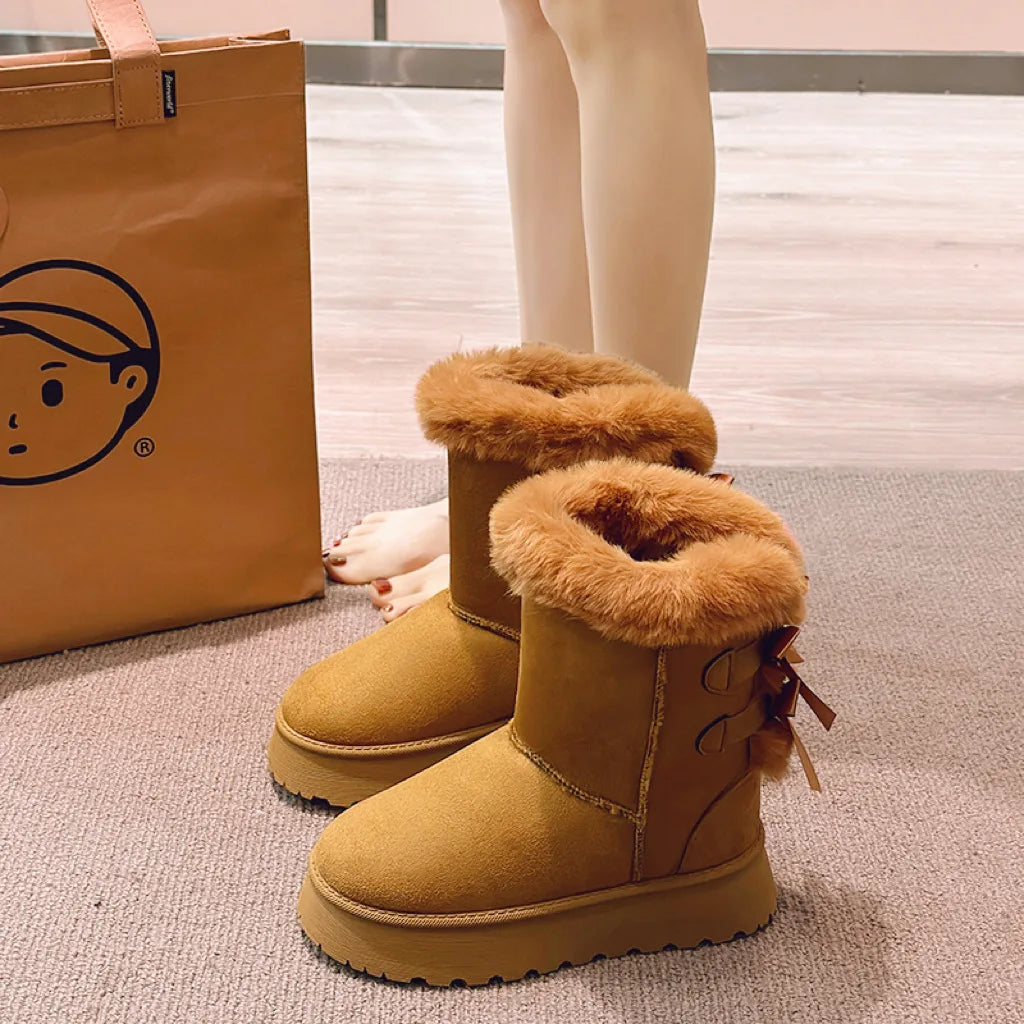 Botas de neve femininas 2024 inverno nova moda sapatos plataforma de pelúcia ao ar livre botas quentes sapatos femininos bota camurca cano longo