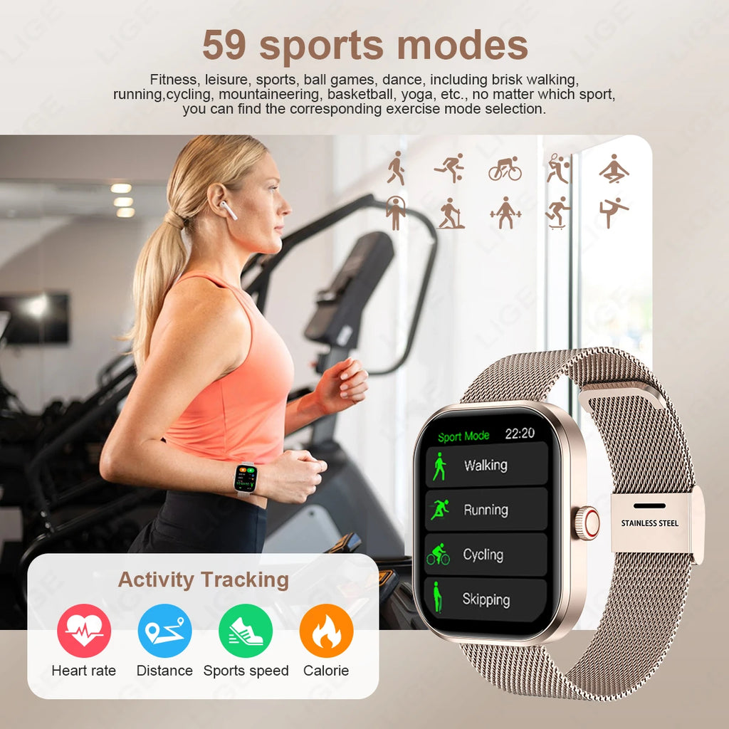 Lige 2.01 "tela hd relógio personalizado rosto relógio inteligente feminino à prova dwaterproof água esporte senhoras relógios bt chamada monitor de saúde feminino smartwatch
