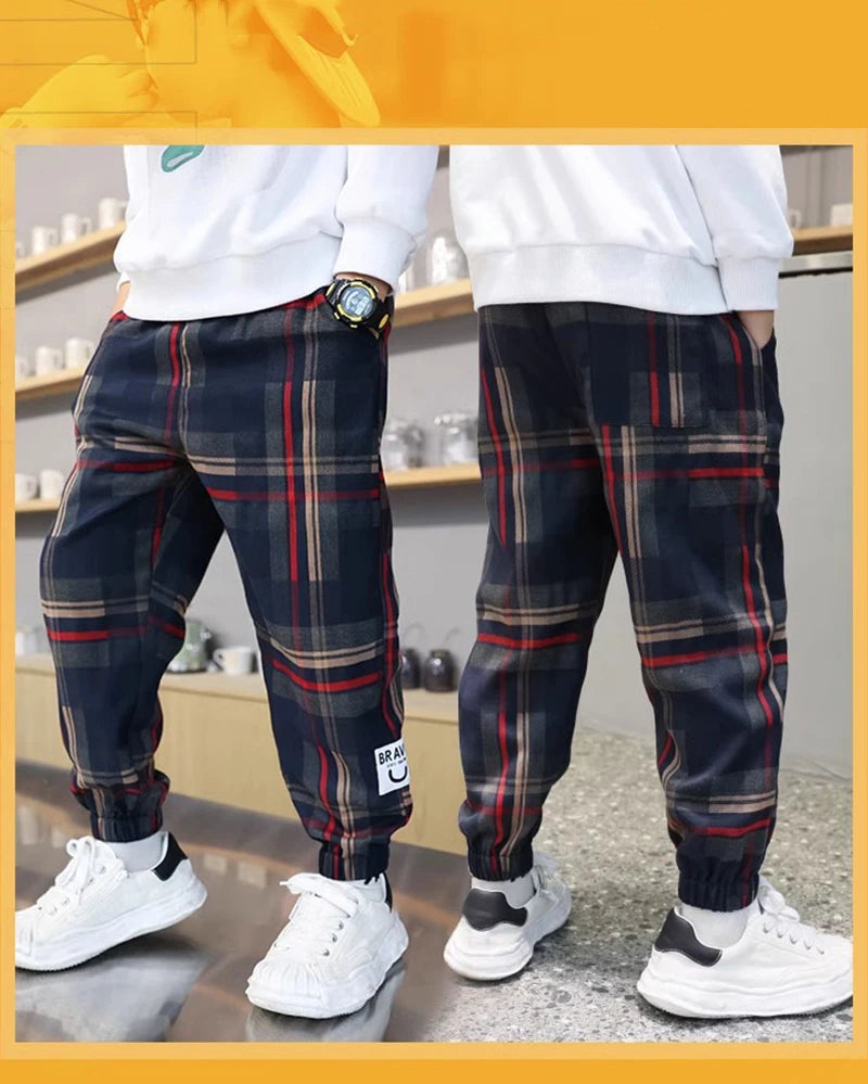 2024 moda meninos algodão xadrez calças primavera outono da criança casual crianças calças soltas moletom para adolescentes roupas