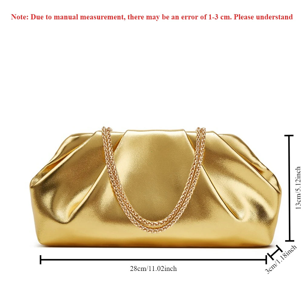Bolsa de nuvem dobrada para mulheres, novo estilo de comércio exterior, bolsa prateada moderna, versátil, bolsa crossbody com corrente ins, bolsas e bolsas