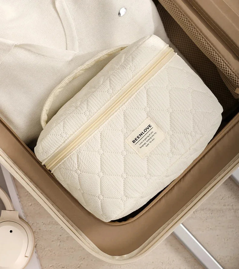 Conjunto de bolsa de maquiagem acolchoada bolsa de maquiagem feminina grande floral sacos de maquiagem bonito algodão bolsa cosmética viagem saco de armazenamento de produtos de higiene pessoal