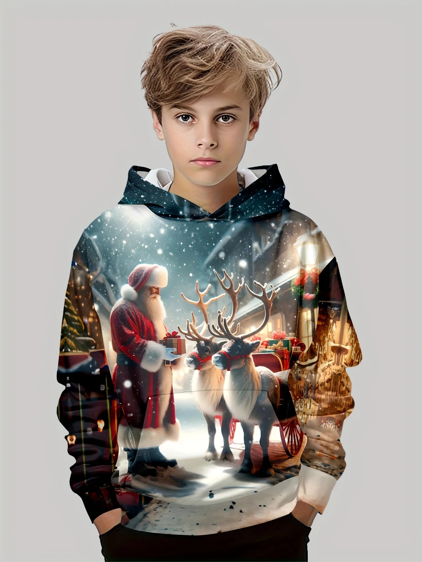 Crianças topo natal meninos roupas de manga longa outono roupas infantis dos desenhos animados papai noel impressão pulôver menina camisolas