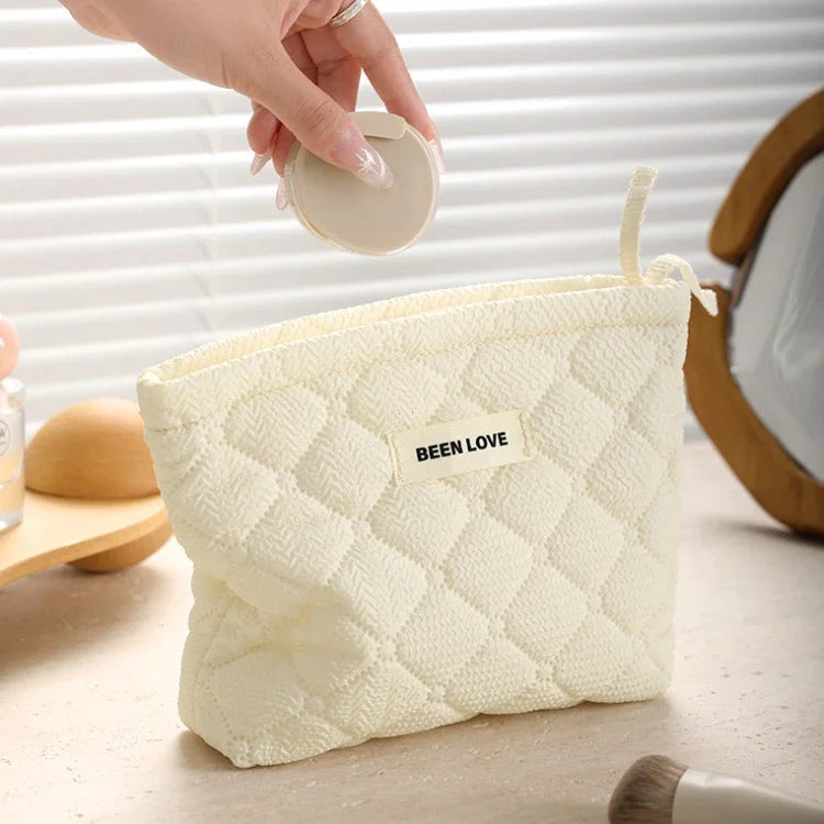 Conjunto de bolsa de maquiagem acolchoada bolsa de maquiagem feminina grande floral sacos de maquiagem bonito algodão bolsa cosmética viagem saco de armazenamento de produtos de higiene pessoal