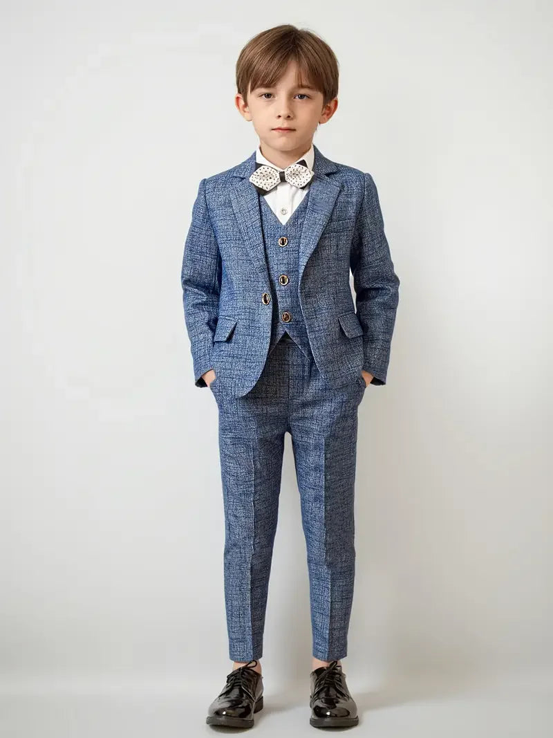 Meninos 5 peças/set jaqueta colete calças broche bowtie fotografia terno crianças formal festa de aniversário casamento smoking conjunto crianças blazer