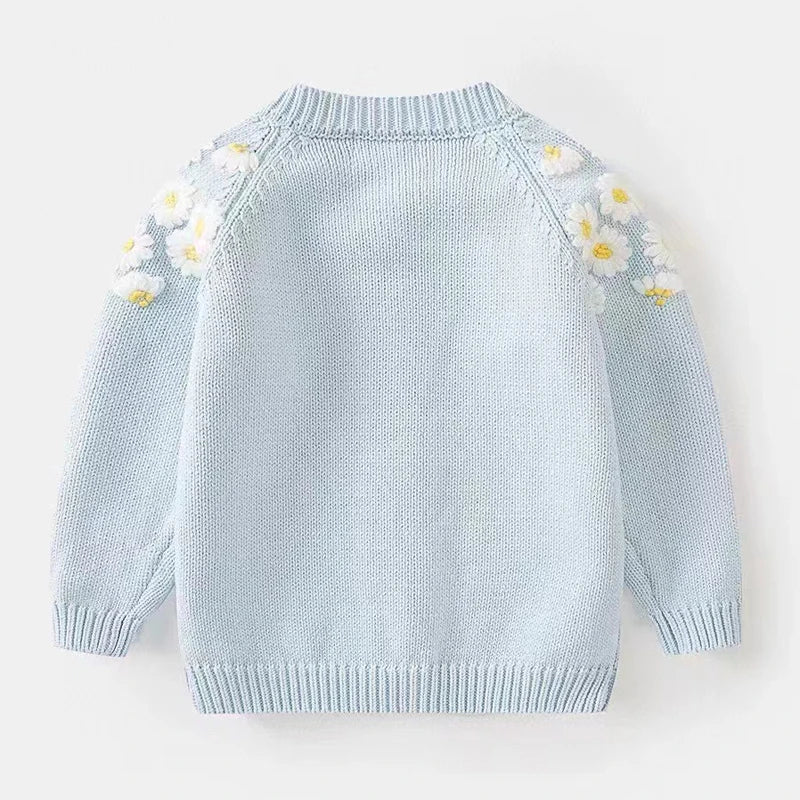 Little maven bebê meninas camisola linda luz azul roupas casuais outono crianças cardigan casaco bonito para crianças 2-7 anos