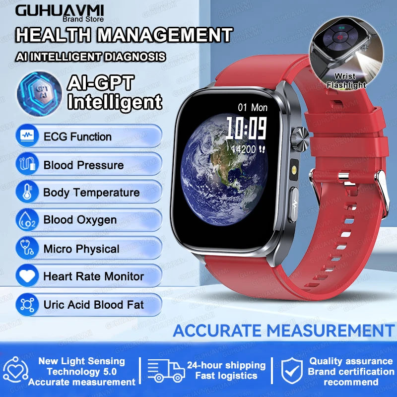 Novo Smartwatch 2026 com ECG Preciso, Análise de Saúde Cardíaca, Análise de Sangue, Lipídios no Sangue, Pressão Arterial e Chamada Bluetooth para Homens