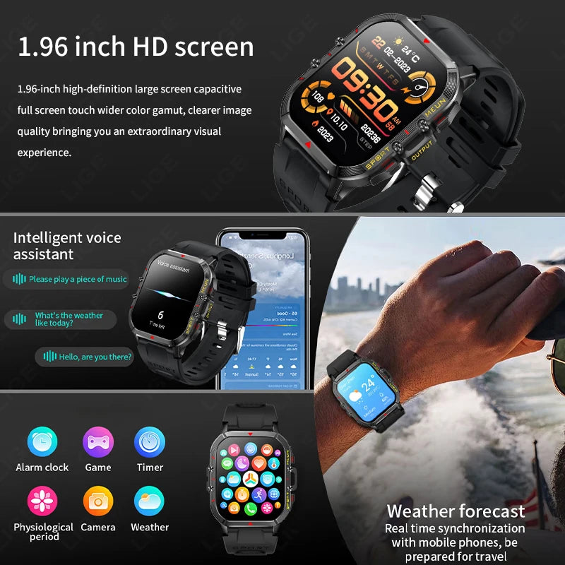 Lige 2025 relógio inteligente masculino esportes ao ar livre monitoramento de freqüência cardíaca ip68 à prova dip68 água relógios bluetooth chamada smartwatch para android ios