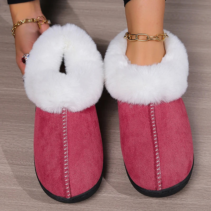 Inverno quente interior flurry chinelos feminino camurça do falso dedo do pé fechado casal chinelos mulher conforto sola macia casa slides mujer