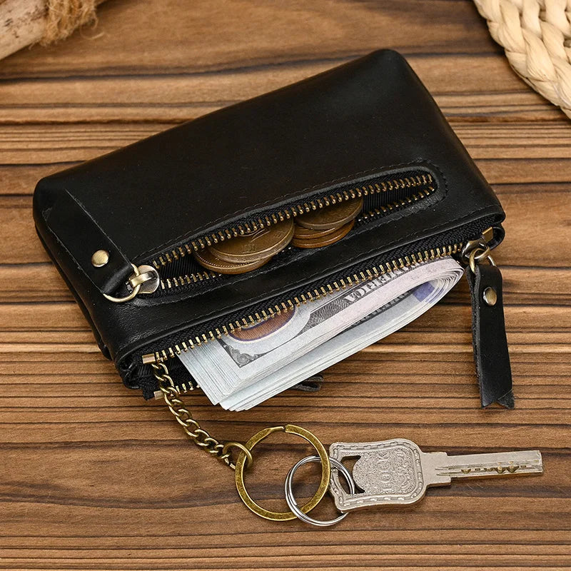 Luufan couro genuíno zíper moeda cartão bolsa de couro real rfid titular do cartão embreagem carteiras slots para homens mulheres mini bolsa fina