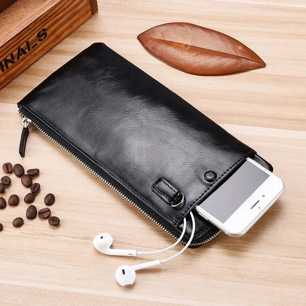 Carteiras clássicas com zíper estilo longo masculino, porta-cartão, grande capacidade, grande para celular, marca de luxo, bolsa masculina, qualidade