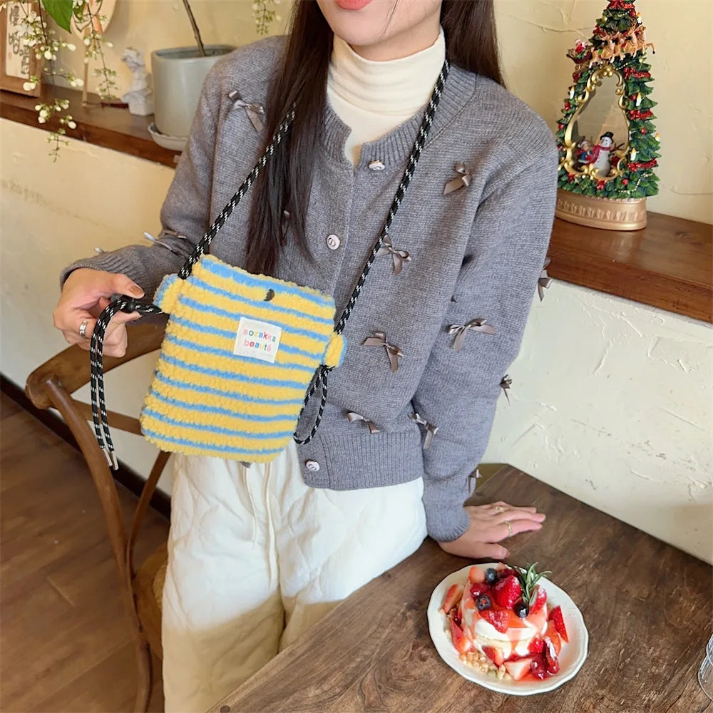 Novo ponto de pelúcia crossbody sacos para mulheres bonito rosa bolsa de ombro bolsas bolsa de telefone portátil