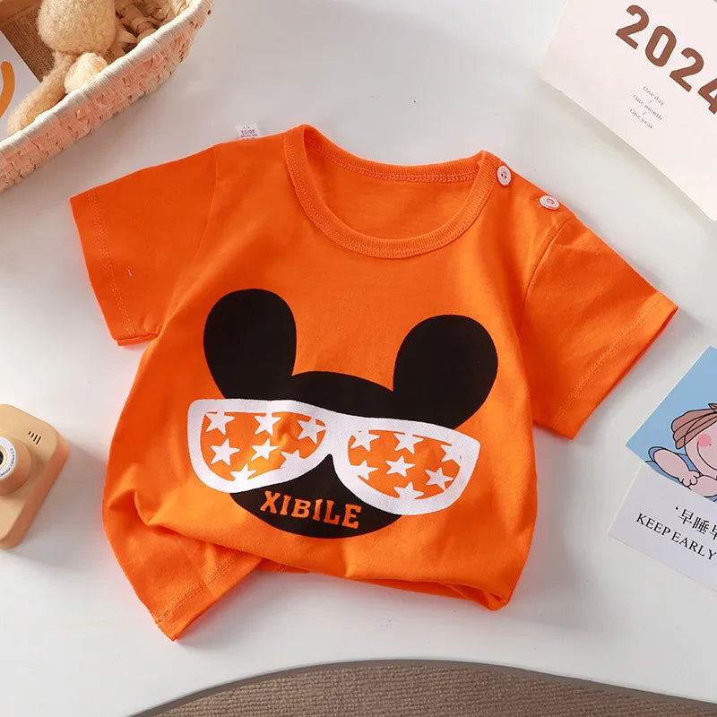 2-6y nova camiseta dos desenhos animados de algodão puro meninas de manga curta verão meia manga topos meninos topos crianças camisetas roupas