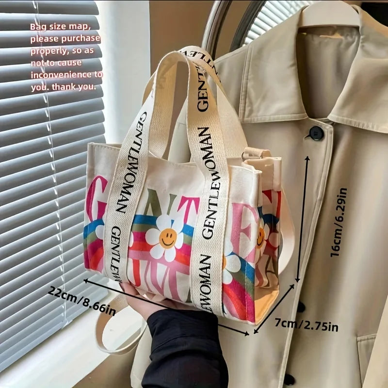 Dopamina colorida bolsa crossbody feminina moda lona bolsa de ombro flor impressão tote bolsas saco de compras