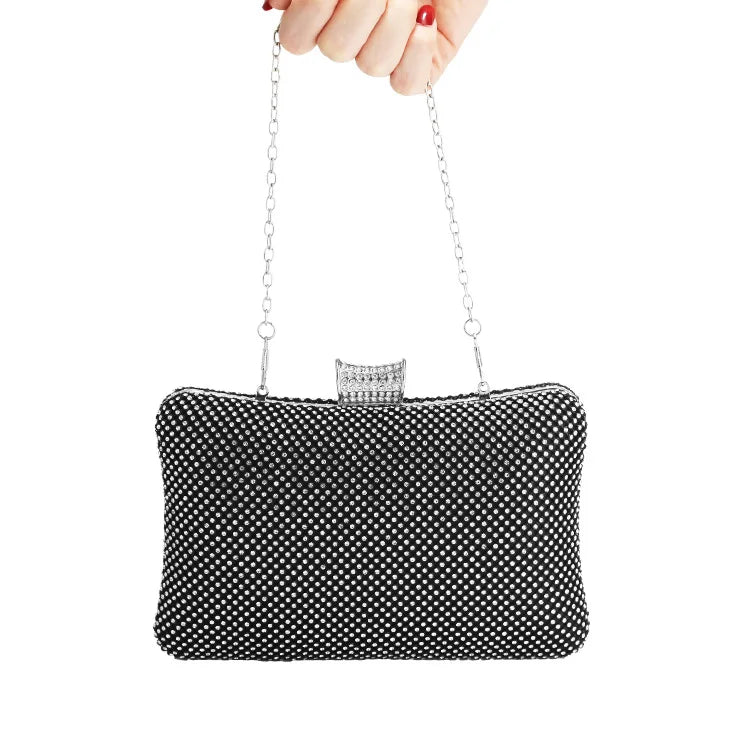 Bolsa de mão feminina para festa à noite, bolsa de mão em corrente para celular, batom prateada