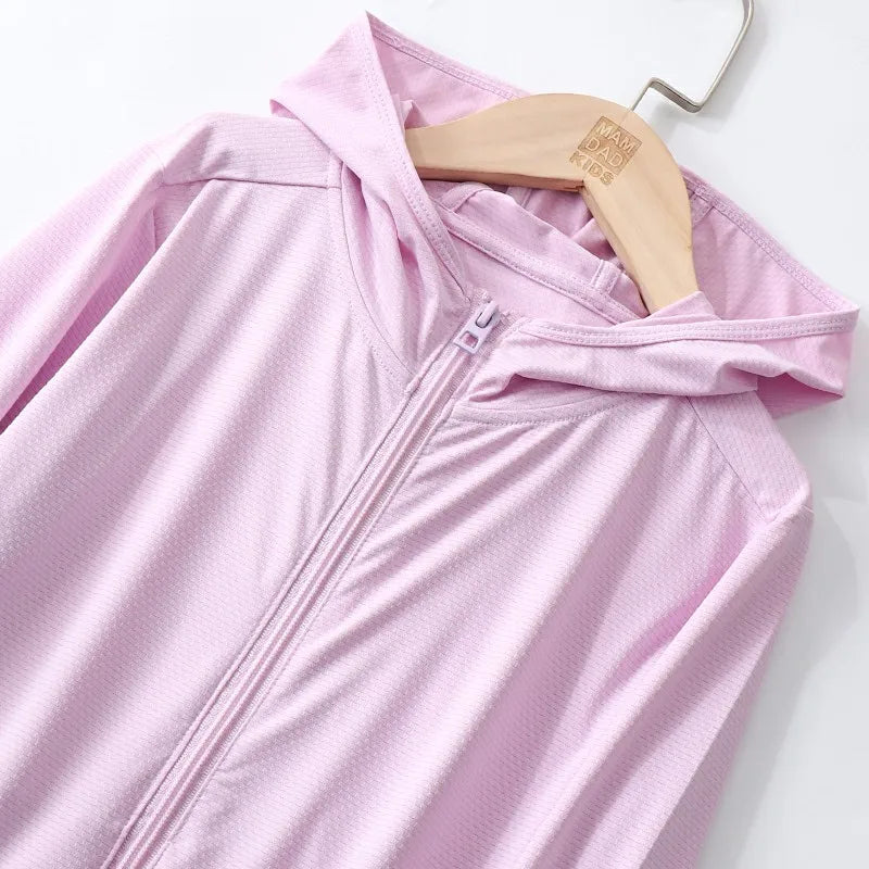Chegou novo verão Crianças menina menino protetor solar roupas crianças bebê top coat adolescente 110-180 3-18year estudantes jaqueta com chapéu