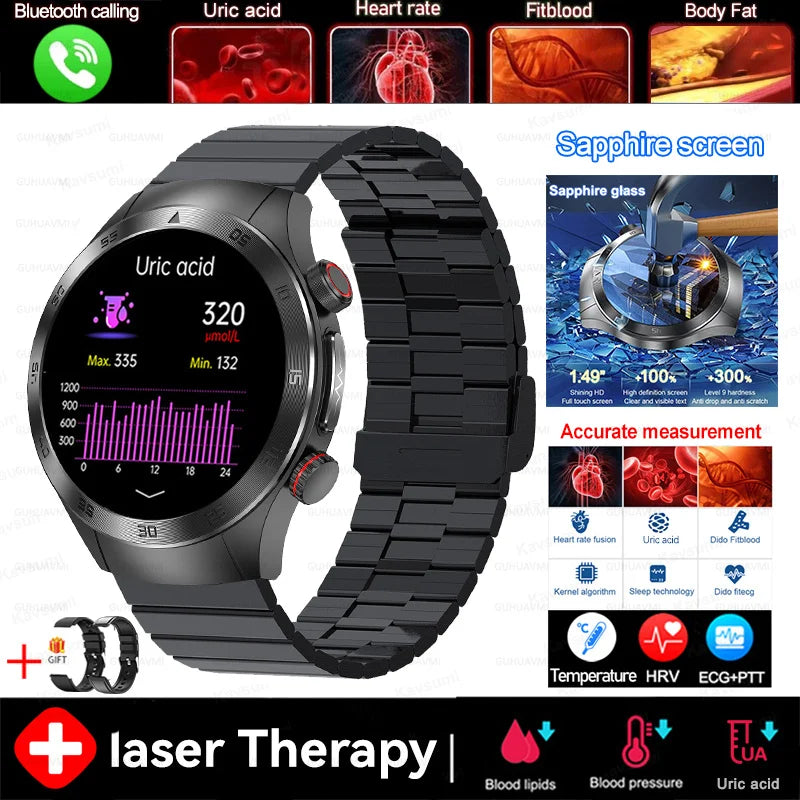 2025 novo tratamento a laser corpo e coração relógio inteligente masculino ecg + ppg ácido úrico gordura no sangue bluetooth chamada rastreador de saúde relógios inteligentes
