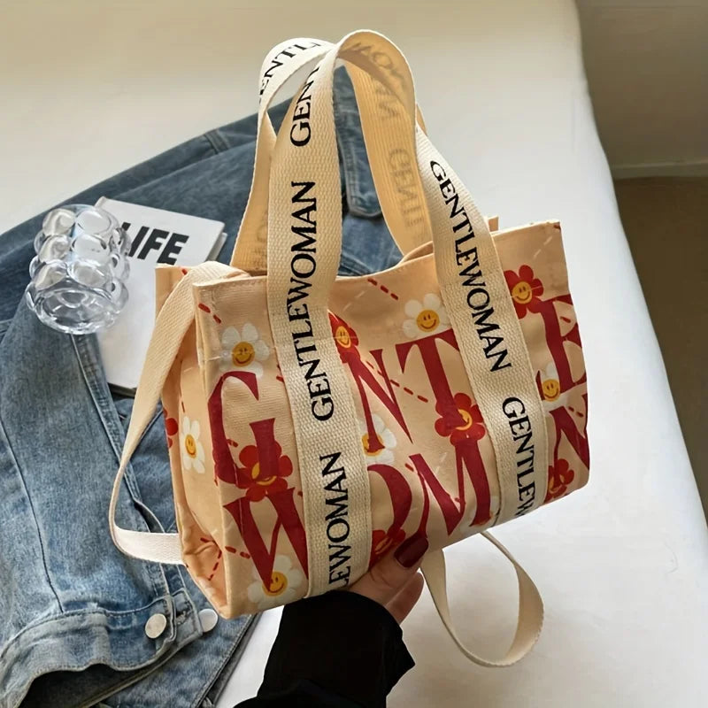 Dopamina colorida bolsa crossbody feminina moda lona bolsa de ombro flor impressão tote bolsas saco de compras