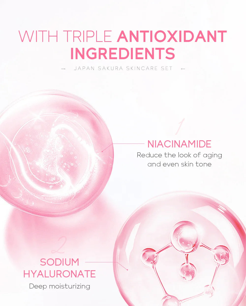 Conjuntos de cuidados com a pele Laikou Sakura com limpador, sérum, creme para os olhos, creme essencial, produtos de beleza para mulheres, presente de Natal.