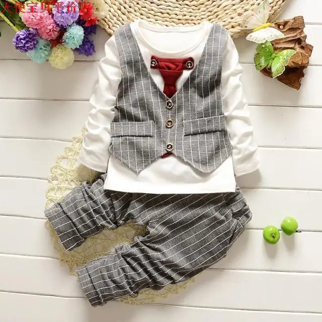 Crianças mais fino conjuntos de roupas primavera outono agasalho bebê meninos criança manga longa cavalheiro ternos crianças t camisa calças conjuntos roupas