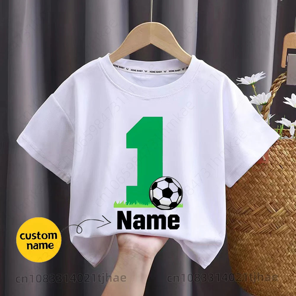 Camiseta de futebol personalizada com nome engraçado para bebês, camisetas personalizadas para crianças, camiseta personalizada para meninos e meninas, presente de aniversário