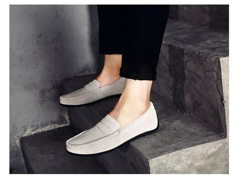 Couro do plutônio camurça de vaca sapatos masculinos marca luxo casual formal mocassins calçados preto masculino sapatos de condução hombres