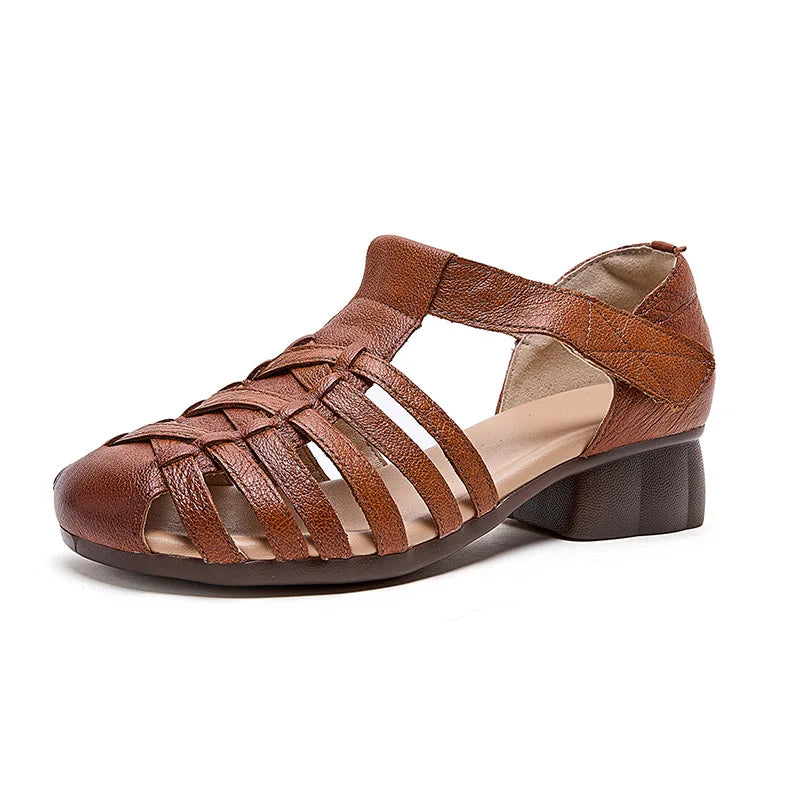 Sandálias gladiadoras de dedo fechado romano vintage para mulheres salto baixo luxo t-cinta recorte design respirável conforto sapatos ocos